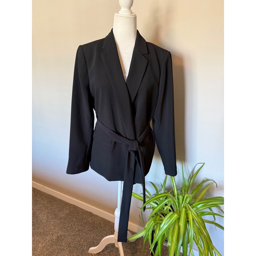 Ann Taylor Blazer Black EUC Wrap Belted Career Professional Classic Petite 16P